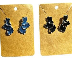 Elegant Blue and Black Leaf Earrings